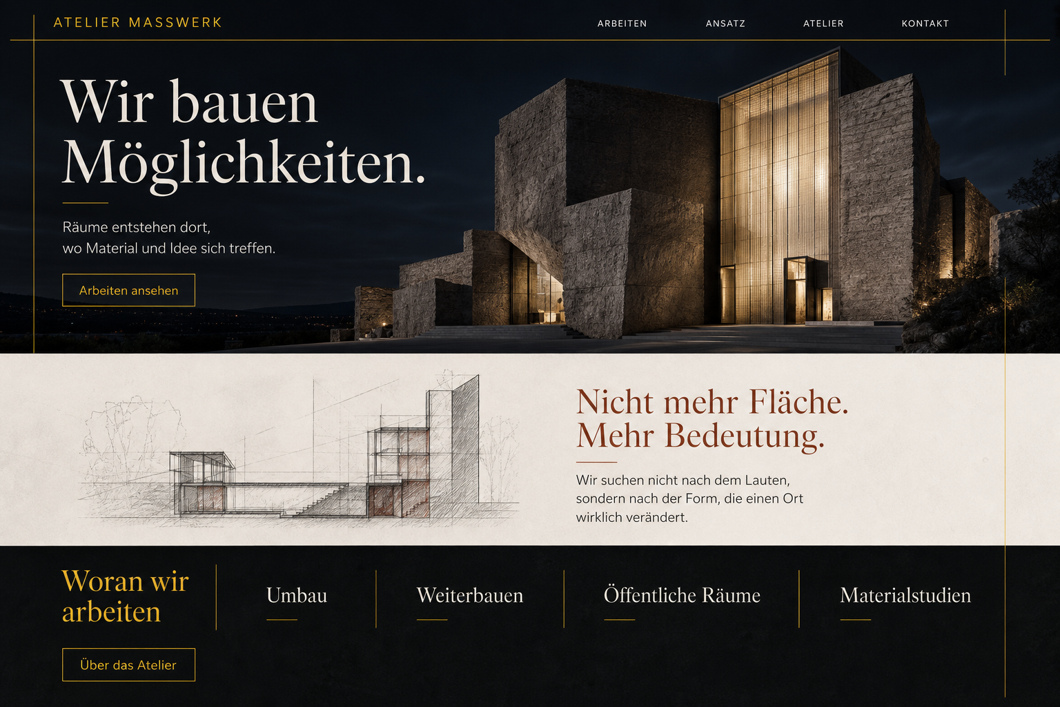 Beispiel einer Architektur-Landingpage für Atelier Maßwerk