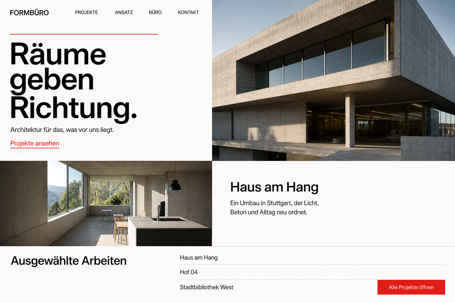 Beispiel einer Architektur-Landingpage für Formbüro
