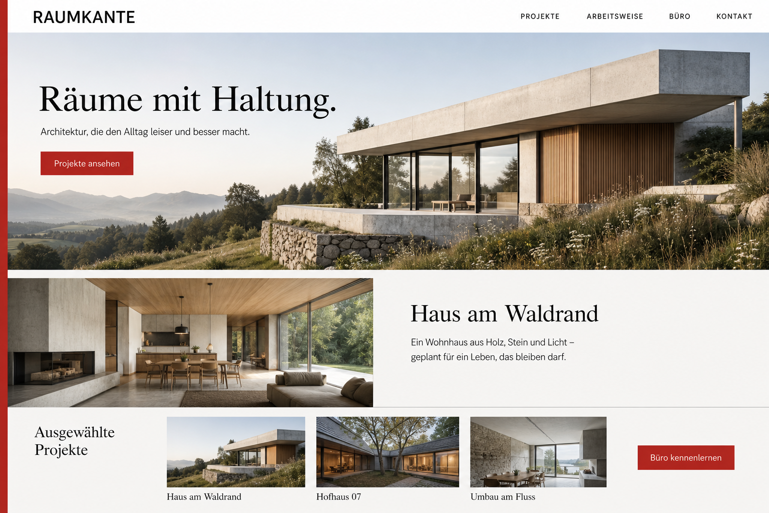 Beispiel eines Architektur-One-Pagers für Raumkante