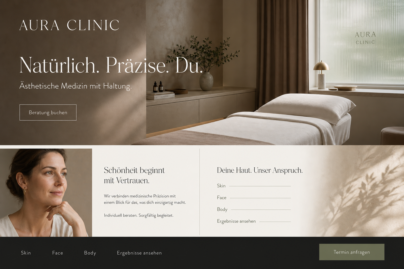 Beispiel eines Beauty-One-Pagers für AURA Clinic