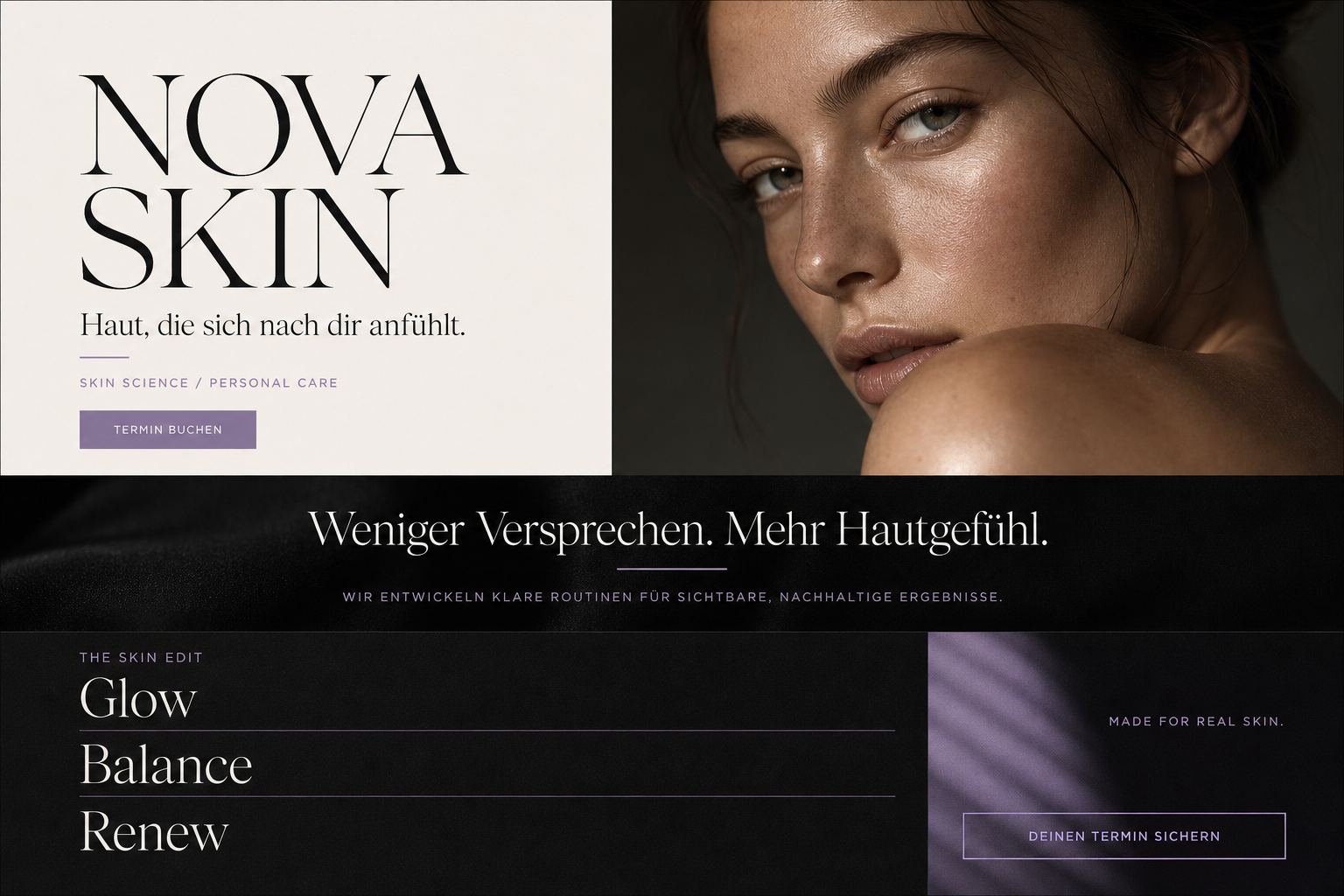Beispiel einer Beauty-Landingpage für Nova Skin