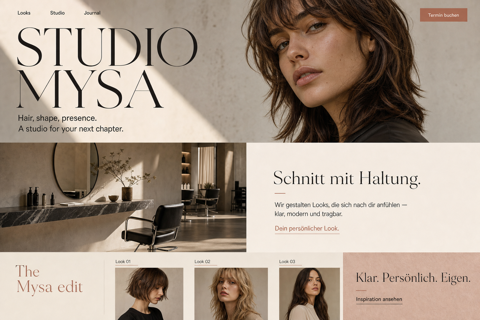 Beispiel eines Beauty-One-Pagers für Studio Mysa