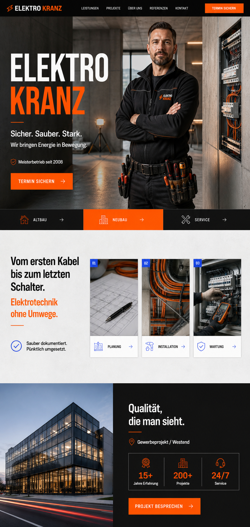 Beispiel einer Handwerk-Landingpage für Elektro Kranz