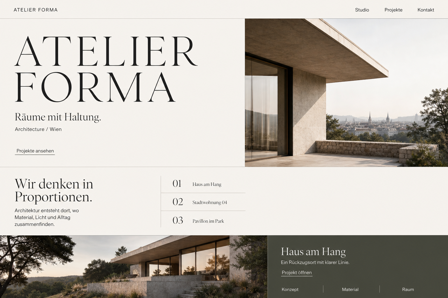 Beispiel einer Architektur-Landingpage für Atelier Forma