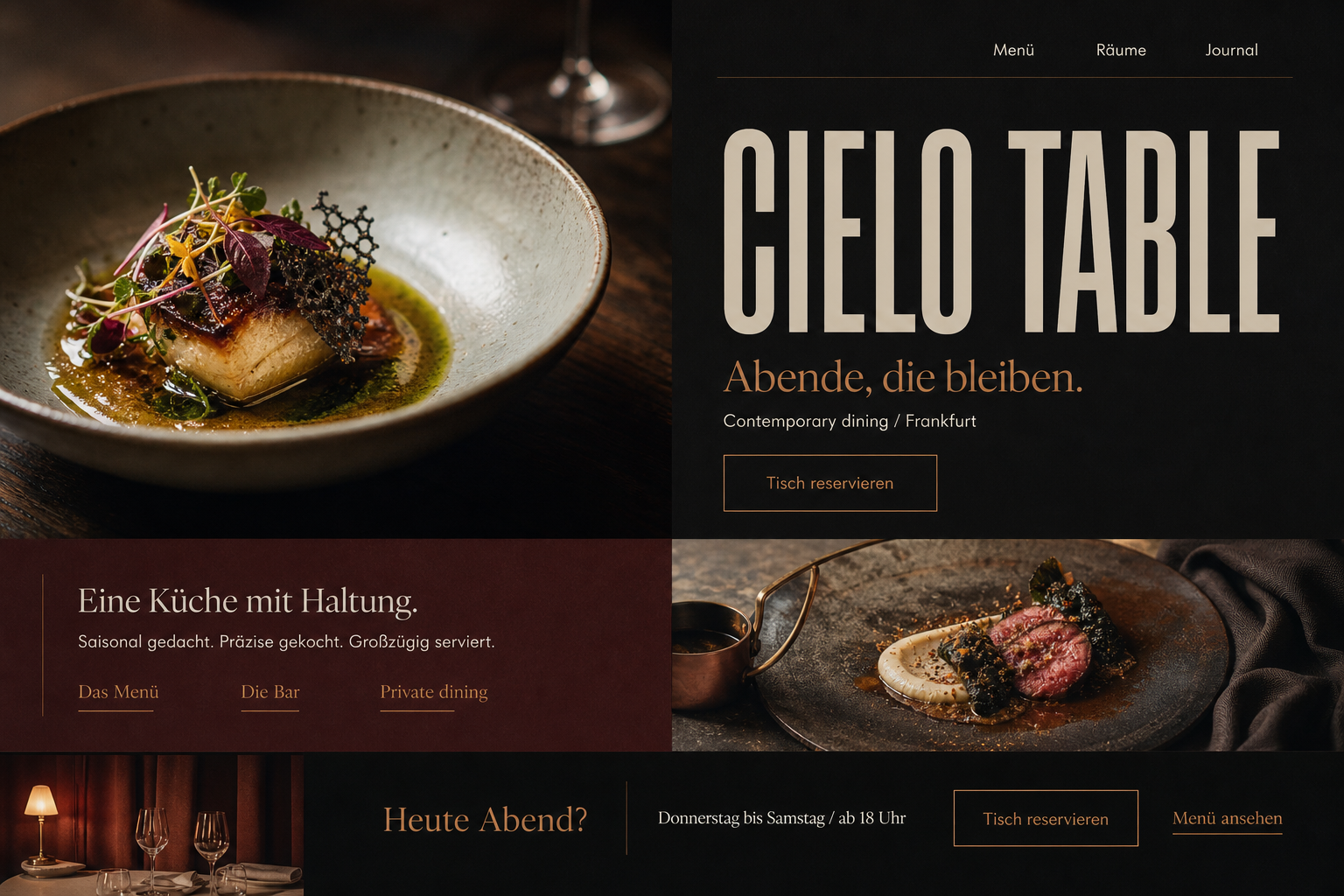 Beispiel einer Hospitality-Landingpage für Cielo Table