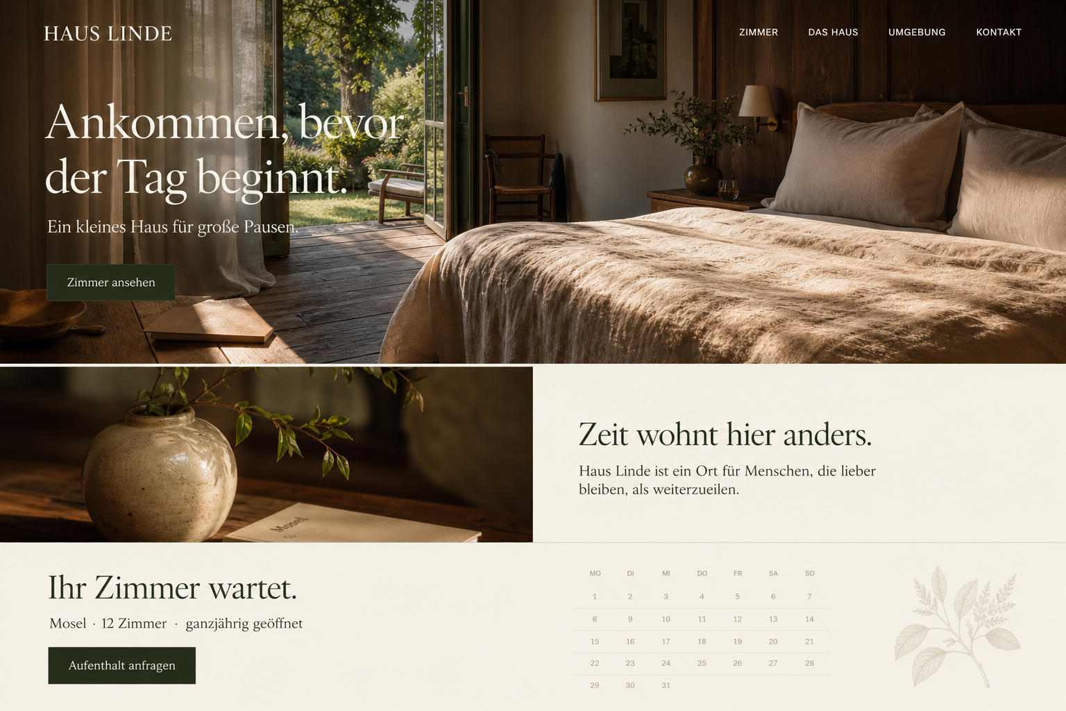 Beispiel einer Hospitality-Landingpage für Haus Linde