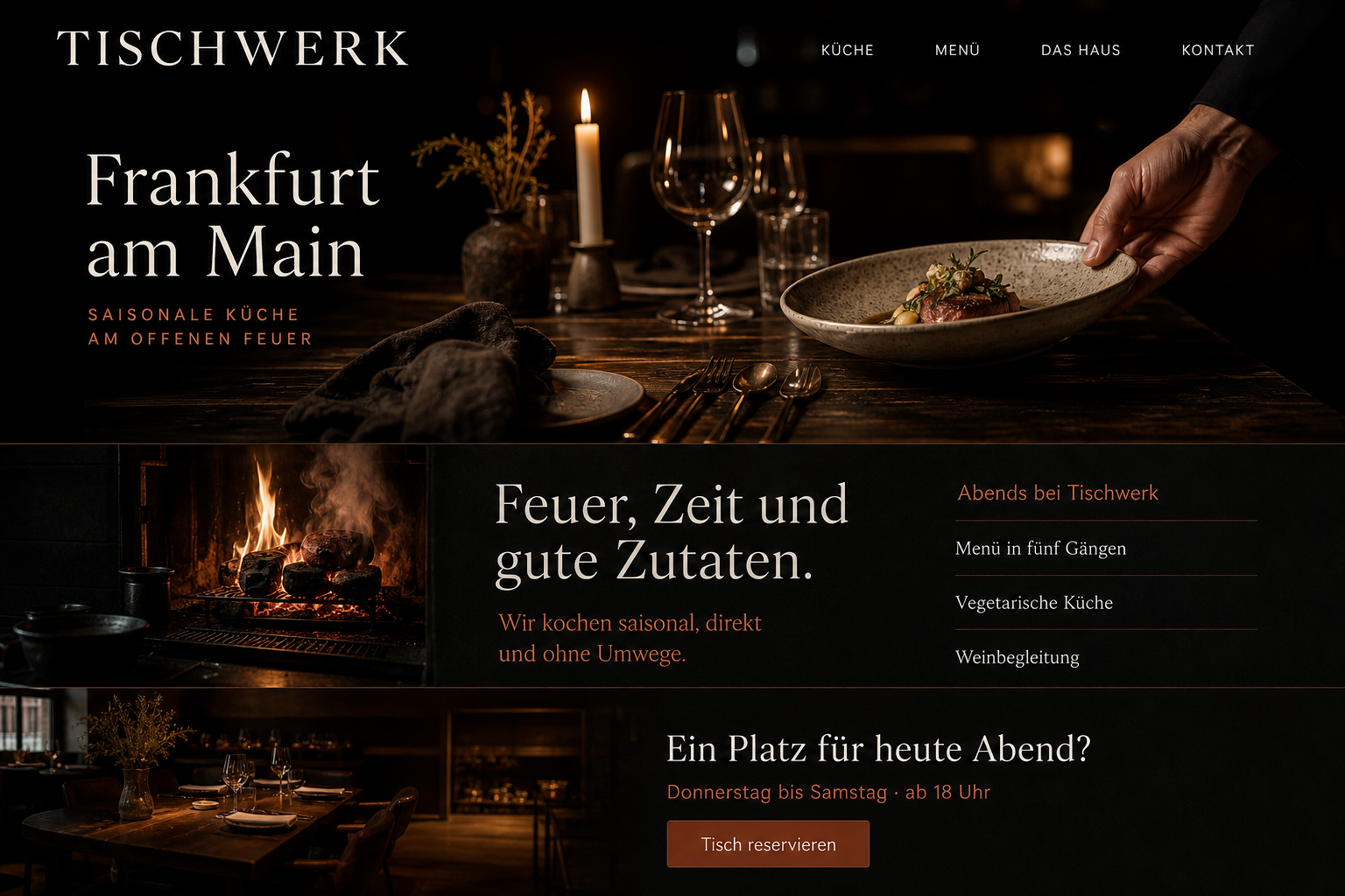 Beispiel einer Hospitality-Landingpage für Tischwerk