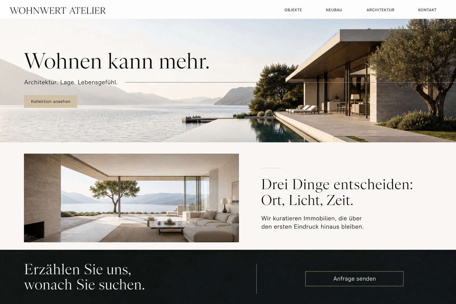 Beispiel einer Immobilien-Landingpage für Wohnwert Atelier