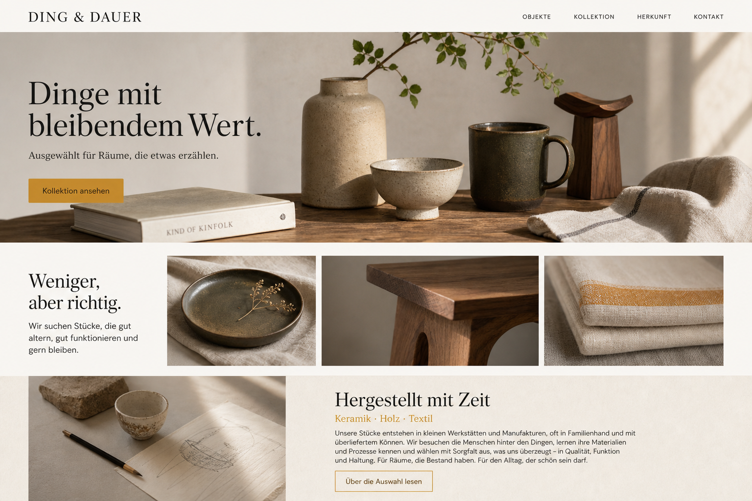 Beispiel eines Lifestyle-One-Pagers für Ding und Dauer