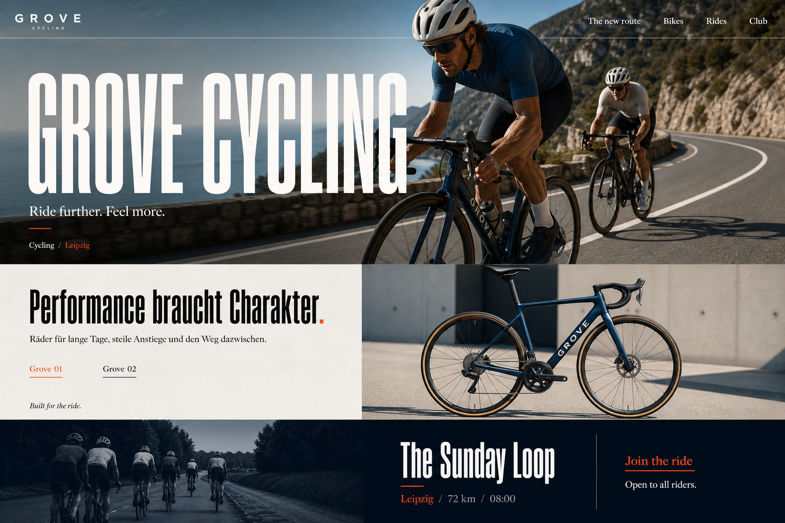 Beispiel einer Lifestyle-Landingpage für Grove Cycling