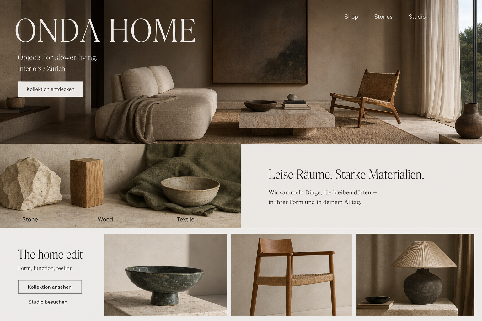 Beispiel eines Lifestyle-One-Pagers für Onda Home