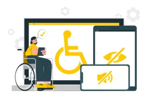 Zeigt ein barrierefreies Webdesign an. Für Gehörlose, Blinde oder Farbblinde Menschen an.